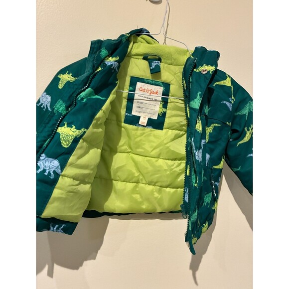 NWOT Cat & Jack Green Dinosaur Puffer Jacket Coat - 18M - Picture 5 of 6